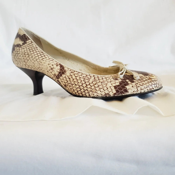 💚5/$25 Franco Sarto Snake Skin Leather Mini Heels 4.5 M Round Toe Kitten Heels - Picture 1 of 7